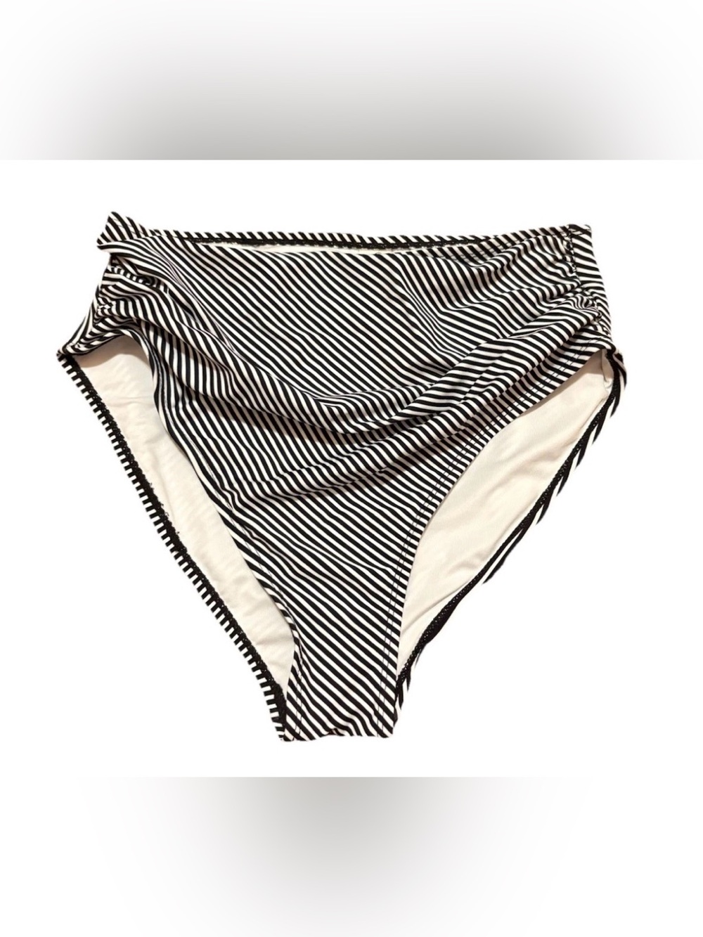 Cupshe Black And White Stripe High Waisted Bikini Bottom Size S NWT Stretch